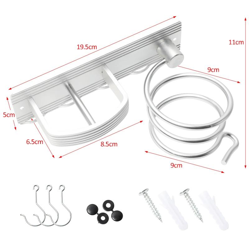 2020 New Aluminum DIY Hair Dryer Rack Wall Mounted Hairdryer Straightener Holder Set Bathroom Shelf for Washroom Supplies