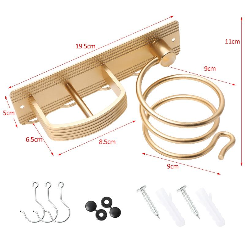 2020 New Aluminum DIY Hair Dryer Rack Wall Mounted Hairdryer Straightener Holder Set Bathroom Shelf for Washroom Supplies