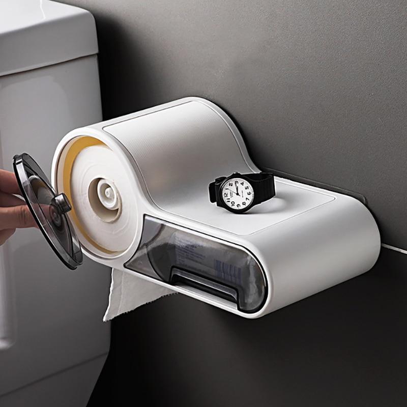 Baffect Bathroom Toilet Paper Holder Paper Tissue Box Plastic Toilet Dispenser Wall Mounted Roll Paper Storage Box Free Punching