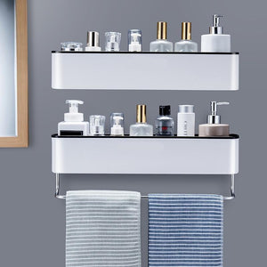 Bathroom Shelf Shower Caddy Organizer Wall Mount Shampoo Rack With Towel Bar No Drilling Kitchen Storage Bathroom Accessories