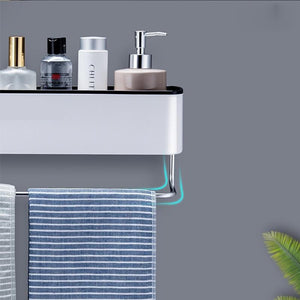 Bathroom Shelf Shower Caddy Organizer Wall Mount Shampoo Rack With Towel Bar No Drilling Kitchen Storage Bathroom Accessories