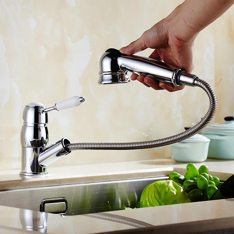 Kitchen Faucets 360 Degree Swivel Pull Out Kitchen Sink Faucet Water-Saving Polished black Basin Crane Mixer Brass Tap