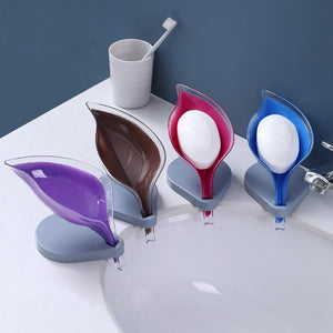 Leaf Shape Soap Box Bathroom Soap Holder Dish Storage Plate Tray Silicone Sucker Non-slip Drainage Plastic Box Bathroom Supplies