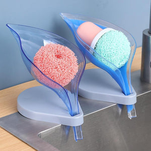 Leaf Shape Soap Box Bathroom Soap Holder Dish Storage Plate Tray Silicone Sucker Non-slip Drainage Plastic Box Bathroom Supplies