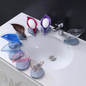 Leaf Shape Soap Box Bathroom Soap Holder Dish Storage Plate Tray Silicone Sucker Non-slip Drainage Plastic Box Bathroom Supplies