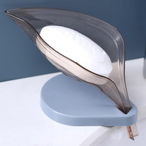 Leaf Shape Soap Box Bathroom Soap Holder Dish Storage Plate Tray Silicone Sucker Non-slip Drainage Plastic Box Bathroom Supplies