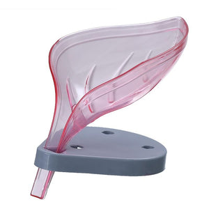 Leaf Shape Soap Box Bathroom Soap Holder Dish Storage Plate Tray Silicone Sucker Non-slip Drainage Plastic Box Bathroom Supplies