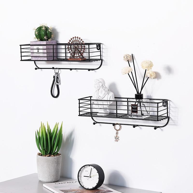 Modern Iron Kichen Bathroom Wall Hanging Storage Racks Shelves Decor Organizer Holder with Hooks