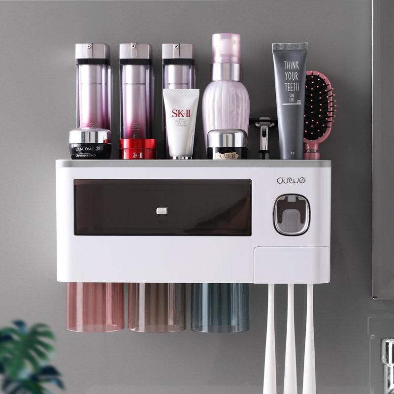 2020New Bathroom Accessories Toothbrush Holder With Cups Automatic Toothpaste Squeezer For Bathroom Organizer Storage Rack