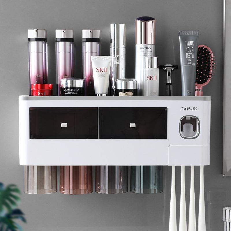 2020New Bathroom Accessories Toothbrush Holder With Cups Automatic Toothpaste Squeezer For Bathroom Organizer Storage Rack