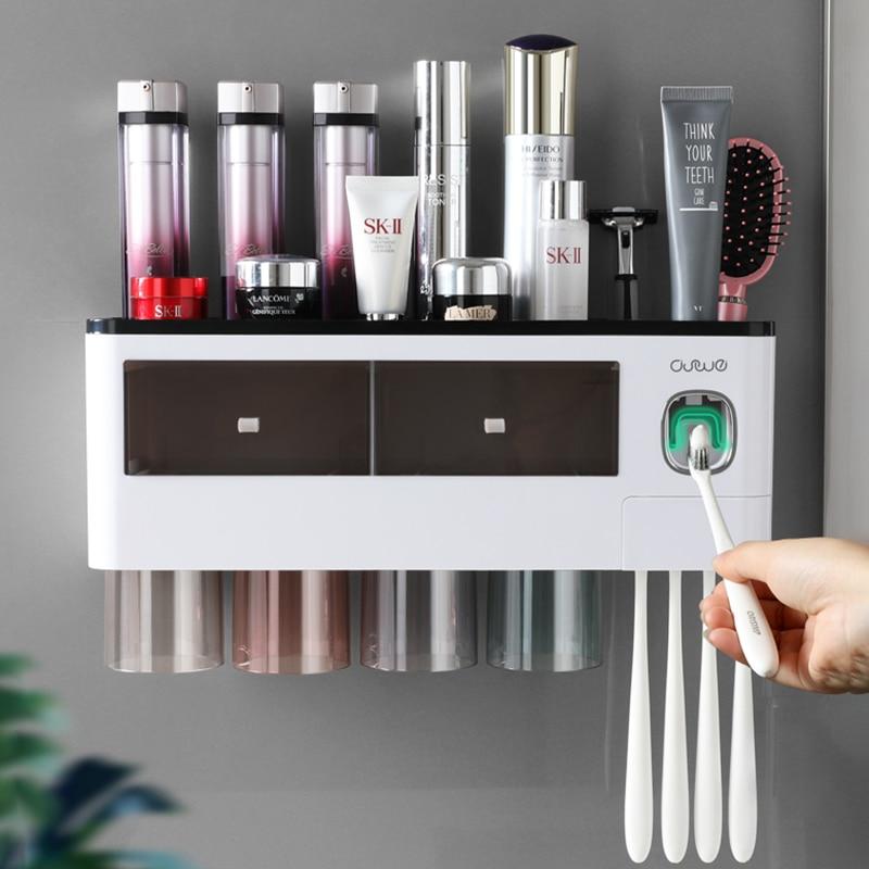 2020New Bathroom Accessories Toothbrush Holder With Cups Automatic Toothpaste Squeezer For Bathroom Organizer Storage Rack