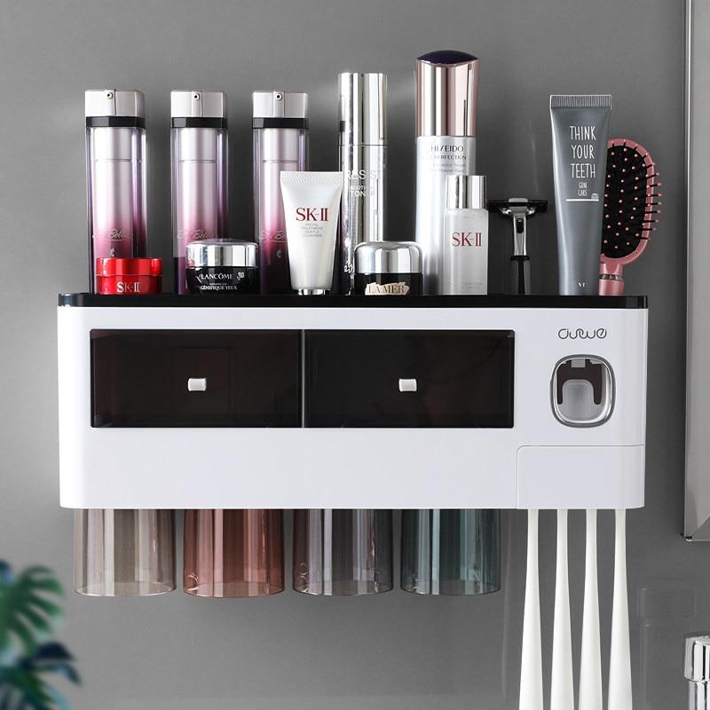 2020New Bathroom Accessories Toothbrush Holder With Cups Automatic Toothpaste Squeezer For Bathroom Organizer Storage Rack