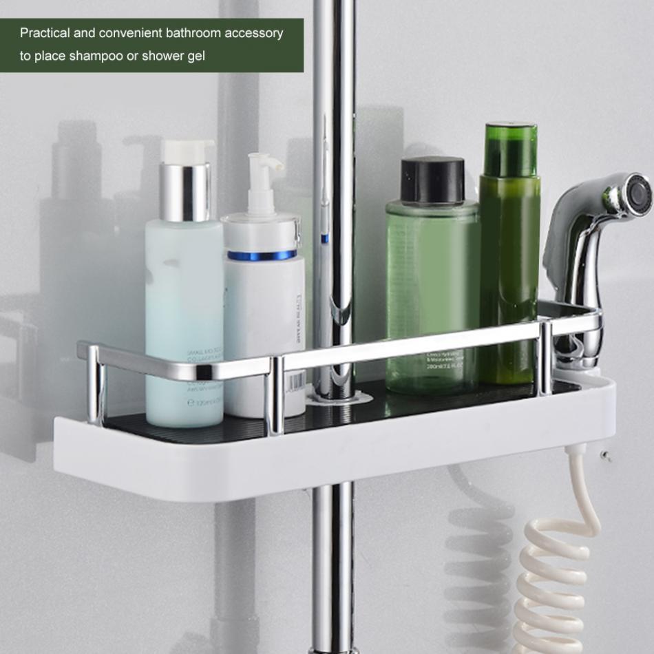 Practical Bathroom Pole Shower Storage Rack Holder Organizer Bathroom Shelves Shower Shampoo Tray Single Tier Shower Head Holder