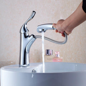 Pull Out Bathroom Basin Sink Faucet Single Handle Hot and Cold Water Crane Vessel Sink Mixer Tap